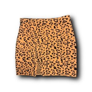 Dee Elly Leopard Print Fuzzy Knit Mini Skirt